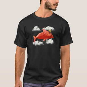 Girl Riding Origami Paper Fish Clouds Aesthetic T-Shirt