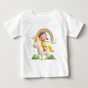 Girl Riding Unicorn with Rainbow – Cute fantasy Baby T-Shirt