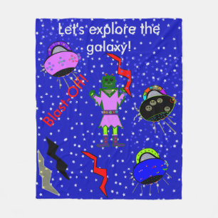 Girl Robot Alien Spaceships Kids Medium Blanket