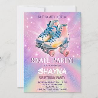  Girl Roller Skating Birthday Invitation