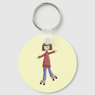 Girl Rollerskating Key Ring
