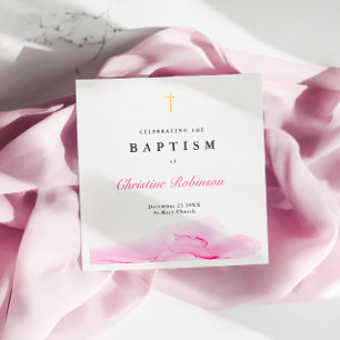 Girl Rose Ink Christening Baptism Gold Cross Napkin