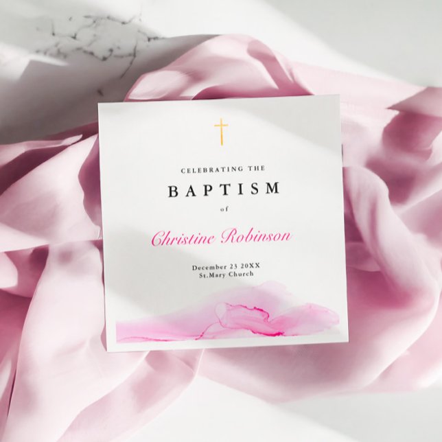 Girl Rose Ink Christening Baptism Gold Cross Napkin (Creator Uploaded)