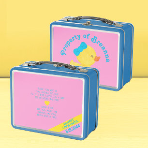 Girl Rubber Duck 1st Birthday Time Capsule Metal Lunch Box