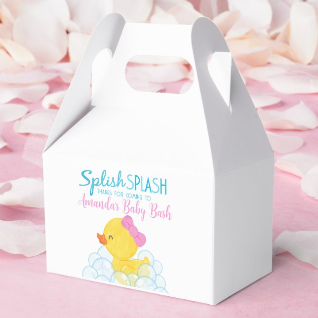 Girl Rubber Duck Baby Shower Favour Box (Girl Watercolor Rubber Ducky Baby Shower Favor Treat Gift Boxes)