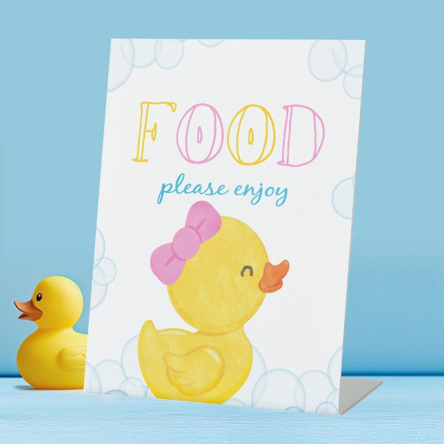 Girl Rubber Duck Food Party Pedestal Sign (Girl Watercolor Rubber Duck Food Party Sign for Baby Shower or Birthday)