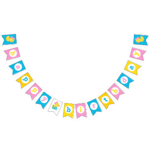 Girl Rubber Duck Happy 1st Birthday Bunting Banner