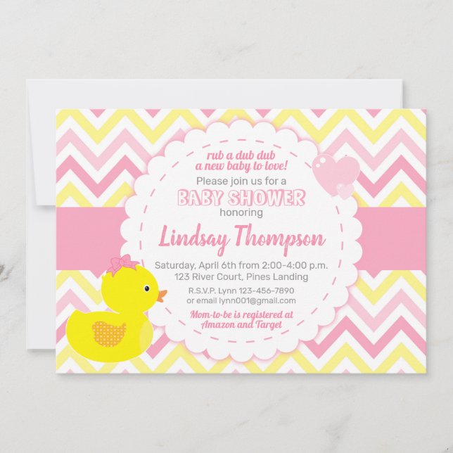 Girl Rubber Ducky Baby Shower Invitation (Front)