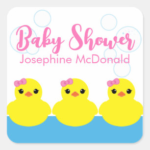 Girl Rubber Ducky Baby Shower Party Favour Square Sticker
