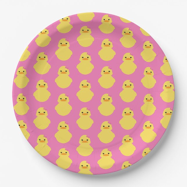 girl rubber ducky BABY SHOWER pink party Paper Plate (Front)