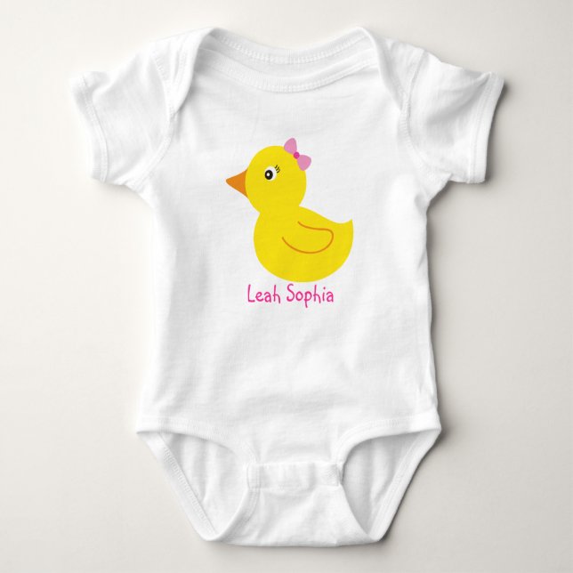 Girl Rubber Ducky Duck Personalised Baby T-Shirt Bodysuit (Front)