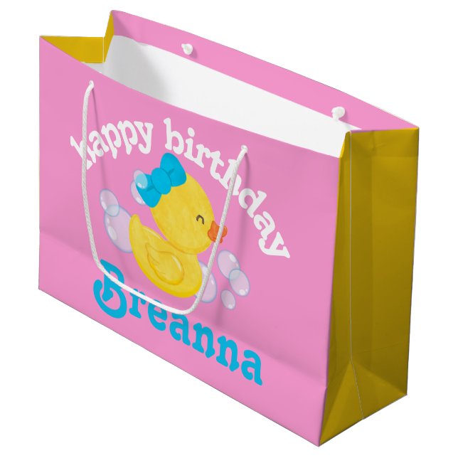 Girl Rubber Ducky Personalised Birthday Large Gift Bag (Front Angled)