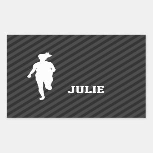 Girl Running; Black & Dark Grey Stripes Rectangular Sticker