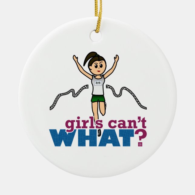 Girl Running in Green Ceramic Tree Decoration (Front)