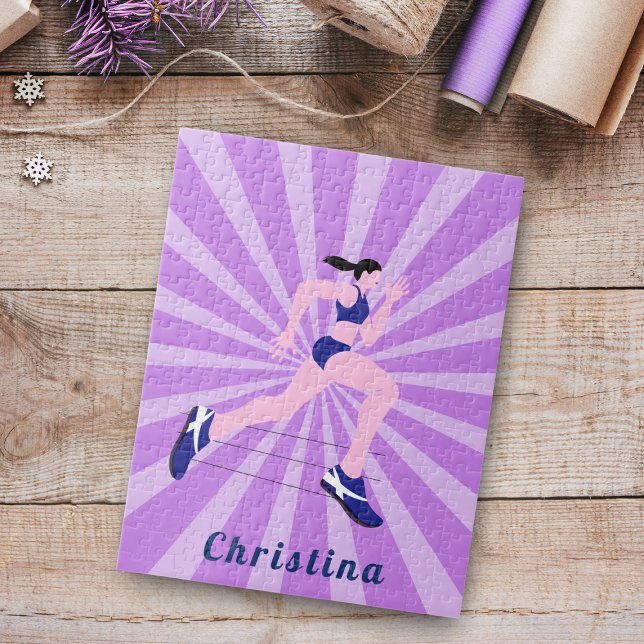 Girl Running Marathon Runner Jogger Pink Name Cute Jigsaw Puzzle (Creator Uploaded)