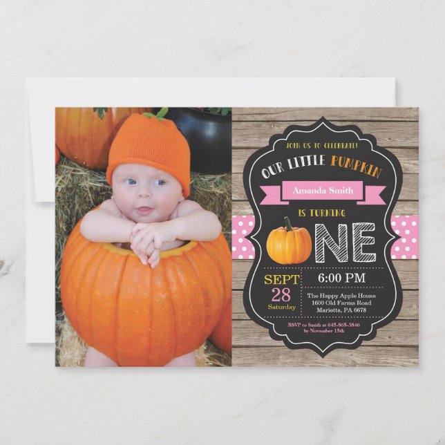 Girl Rustic Pumpkin First Birthday Invitation (Front)