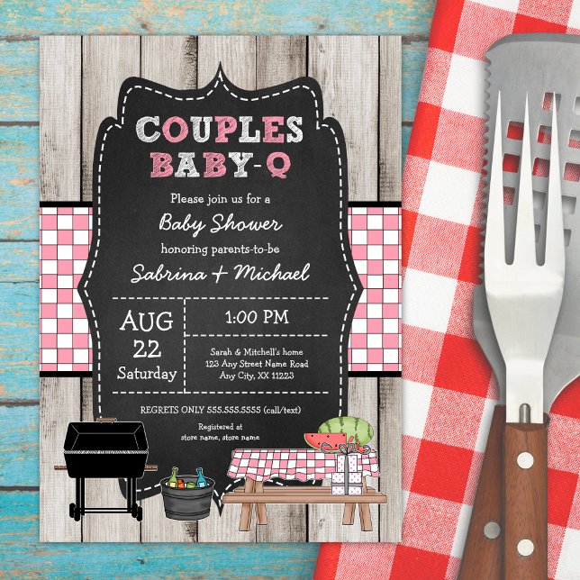 Girl Rustic Wood Couples Baby Q Shower Invitation (Creator Uploaded)