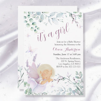 Girl’s Butterfly Watercolor Flower Baby Shower Invitation