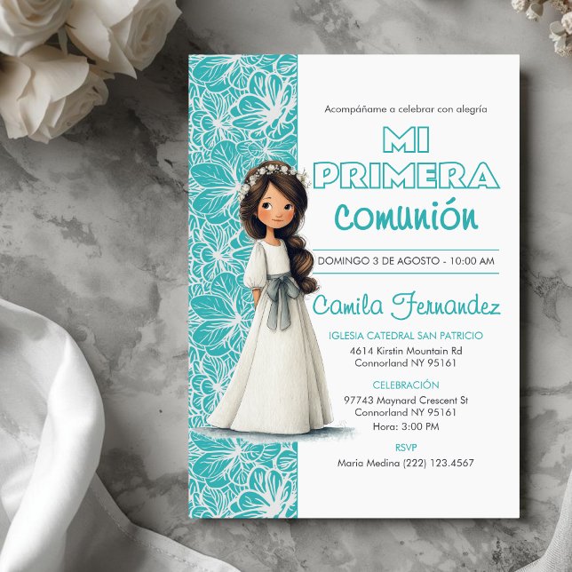 Girl’s First Communion Cute Catholic Religious Invitation (Creator Uploaded)