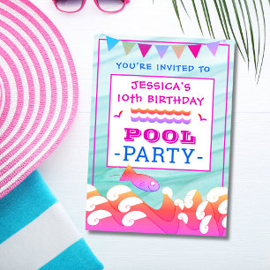 Girl’s Happy Fish Pool Party Birthday Invitation