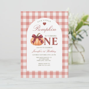 Girl’s Little Pumpkin Gingham Boho First Birthday Invitation
