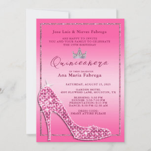 Girl´s Pink Stiletto Quinceañera Birthday Party Invitation