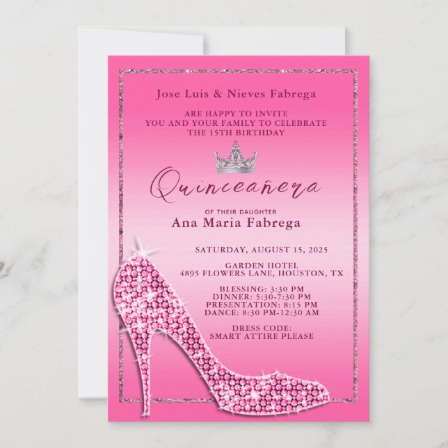 Girl´s Pink Stiletto Quinceañera Birthday Party Invitation (Front)