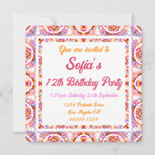 Girl’s Pretty Summer Pink Green Purple Birthday Invitation