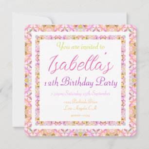 Girl’s Pretty Summer Pink Spring Green Birthday Invitation