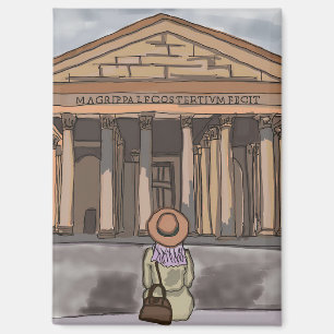 Girl s sitting front of Pantheon in Rome. Magnet