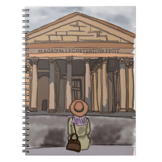 Girl s sitting front of Pantheon in Rome. Notebook
