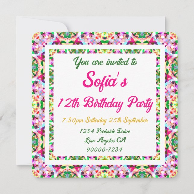 Girl’s Vibrant Summer Green Bright Pink Birthday Invitation (Front)