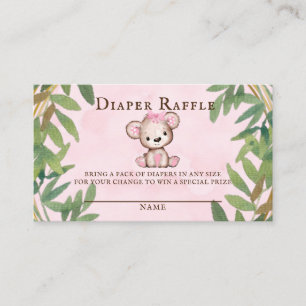 Girl’s Watercolor Teddy Bear Diaper Raffle Business Card
