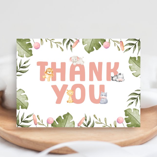 Girl Safari Animal Baby Shower  Thank You Card (Safari Jungle Animals Baby Shower Thank you Card)
