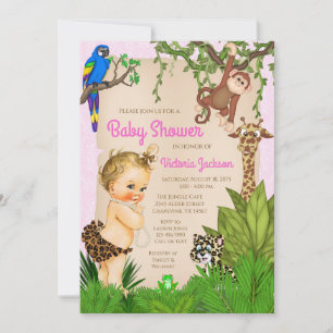 Girl Safari Animal Jungle Baby Shower  Invitation