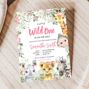 Girl Safari Animals Baby Shower  Invitation