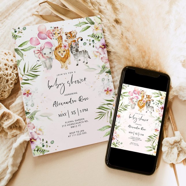 Girl Safari animals baby shower Invitation (Creator Uploaded)