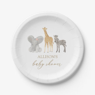 Girl Safari Animals Baby Shower Paper Plate