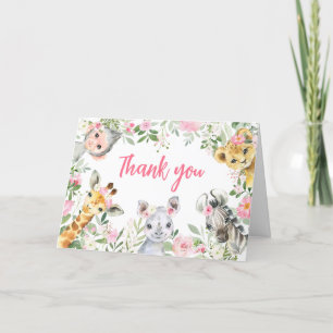 Girl Safari Animals Baby Shower  Thank You Card