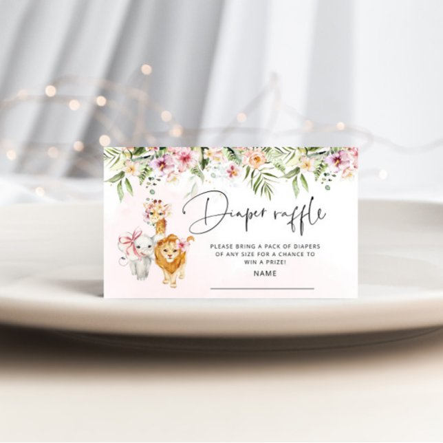 Girl Safari animals diaper raffle ticket Enclosure Card (Creator Uploaded)