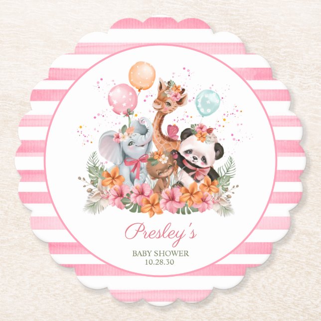 Girl Safari Animals Paper Coaster (Front)