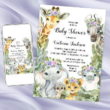 Girl Safari Baby Shower Purple Floral