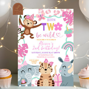 Girl Safari Born TWO be wild Party invitation