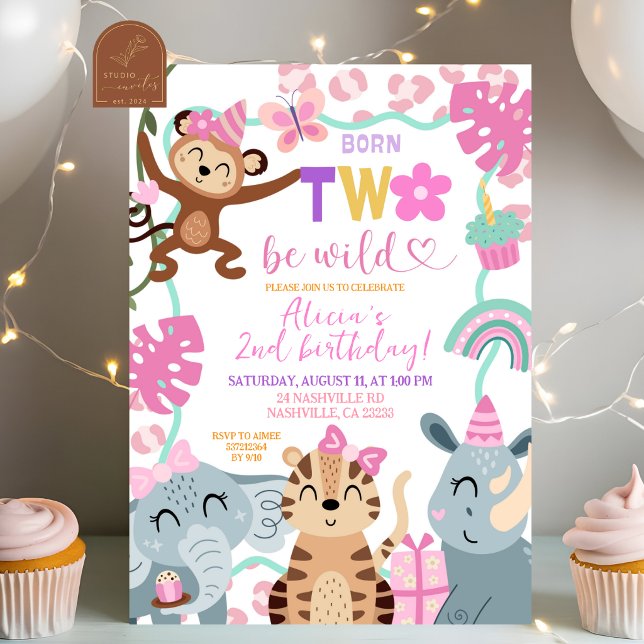 Girl Safari Born TWO be wild Party invitation (Creator Uploaded)
