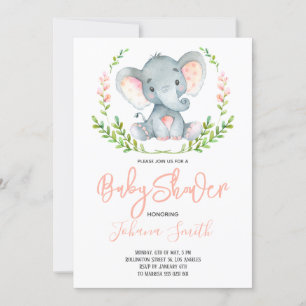 Girl Safari Elephant Baby Shower Invitation