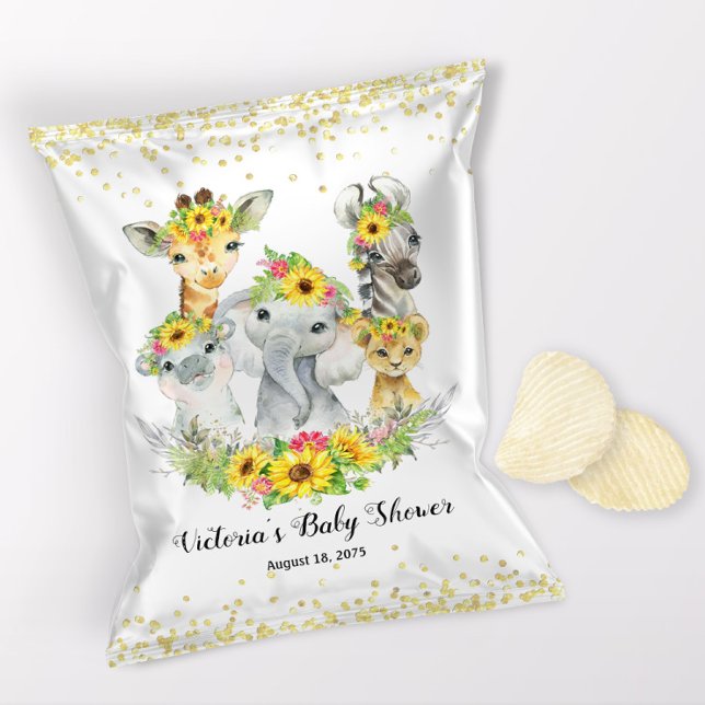 Girl Safari Sunflower Baby Shower Chip Bag Wrapper (1 ounce snack bag wrapper flyer. )