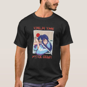 Girl Samurai Katana Warrior Fighter Japanese Flag  T-Shirt