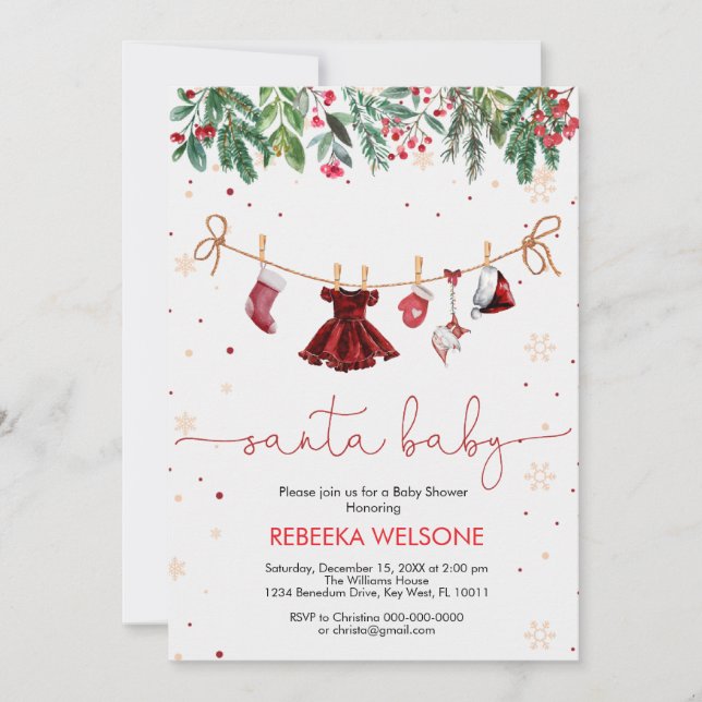 Girl santa baby christmas baby shower invitation (Front)