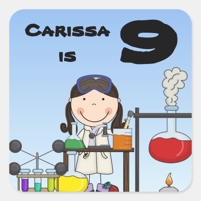 Girl Science Birthday Customised Stickers (Front)