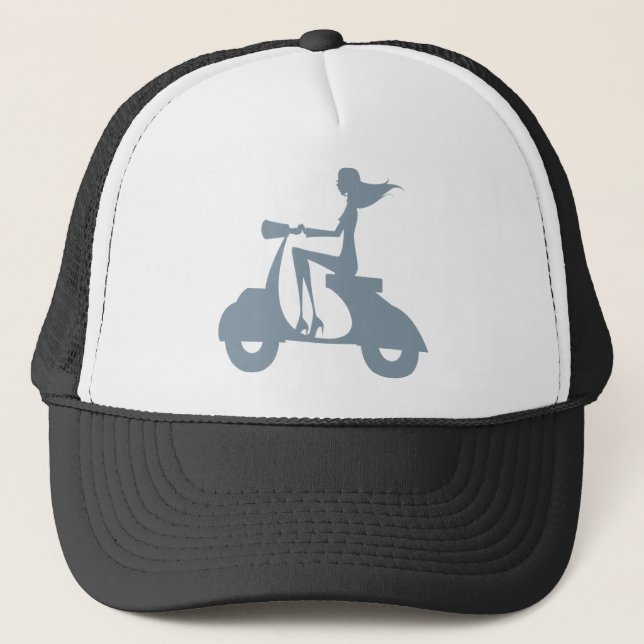 Girl Scooter periwinkle Trucker Hat (Front)